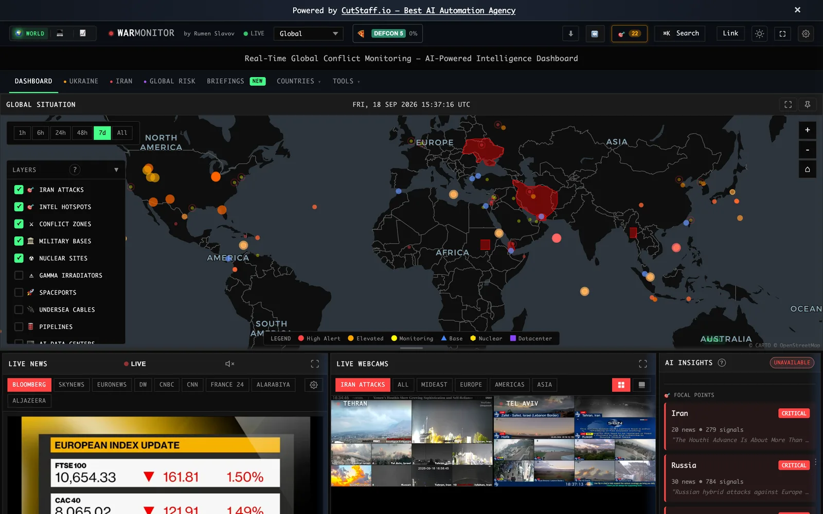 Началната страница на War Monitor на десктоп